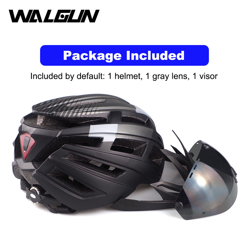 WALGUN WG983 MTB Mountain Bike Helmet L with LED Light Goggles Lens Sun Visor Road Bicycle Cycling Helmets for Men Women Adult