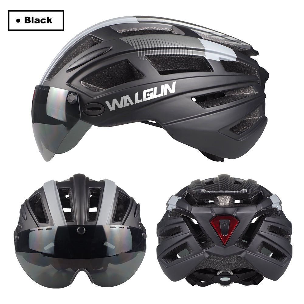 WALGUN WG983 MTB Mountain Bike Helmet L with LED Light Goggles Lens Sun Visor Road Bicycle Cycling Helmets for Men Women Adult
