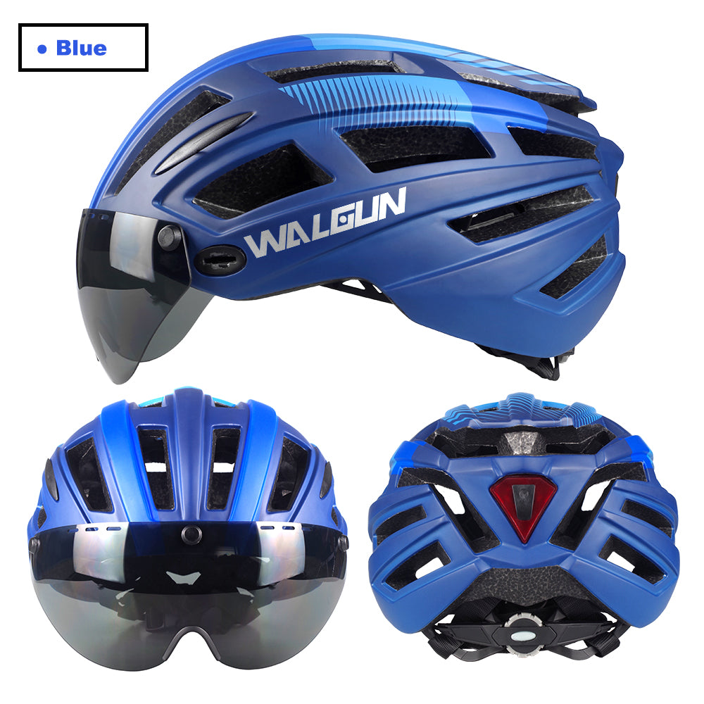 WALGUN WG983 MTB Mountain Bike Helmet L with LED Light Goggles Lens Sun Visor Road Bicycle Cycling Helmets for Men Women Adult