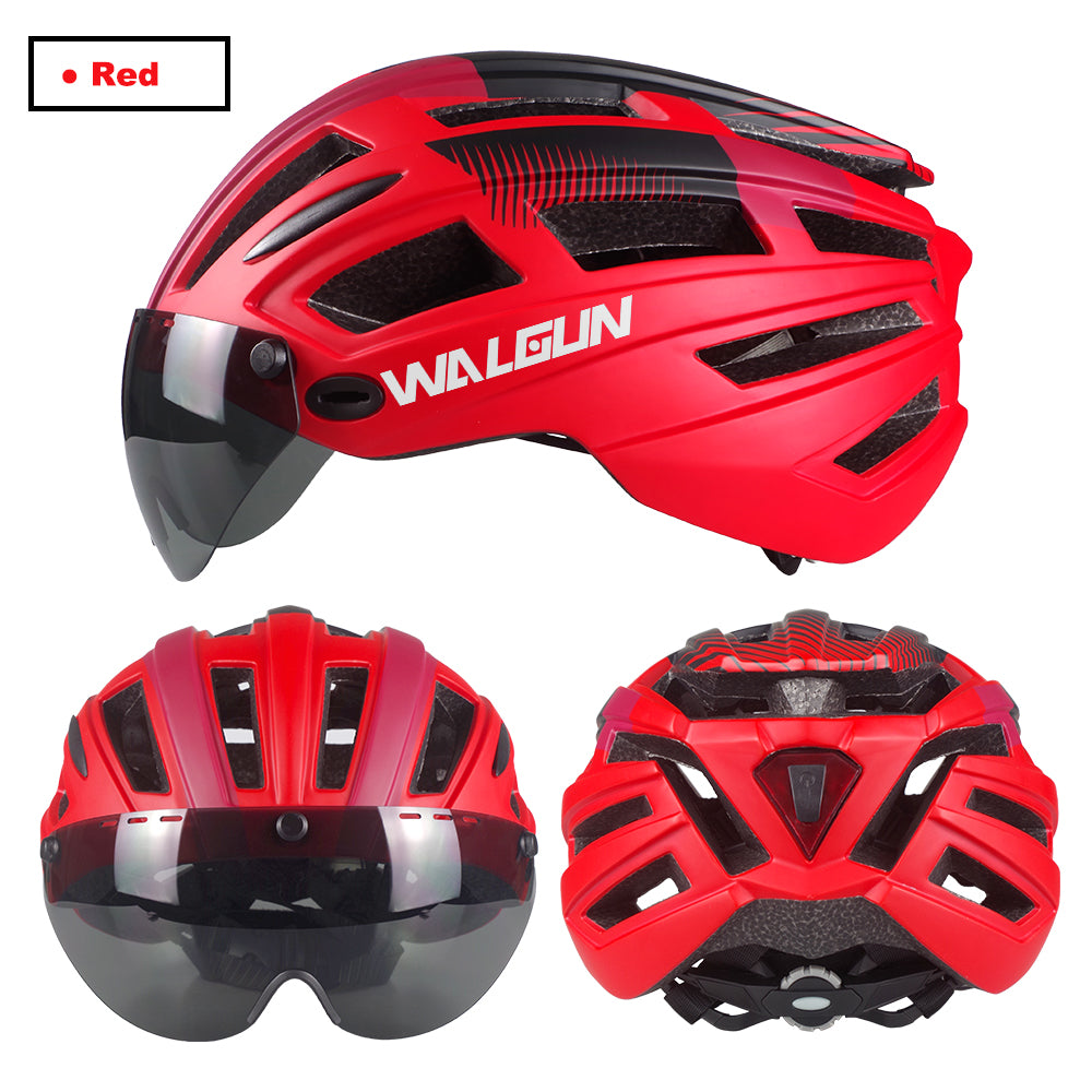WALGUN WG983 MTB Mountain Bike Helmet L with LED Light Goggles Lens Sun Visor Road Bicycle Cycling Helmets for Men Women Adult