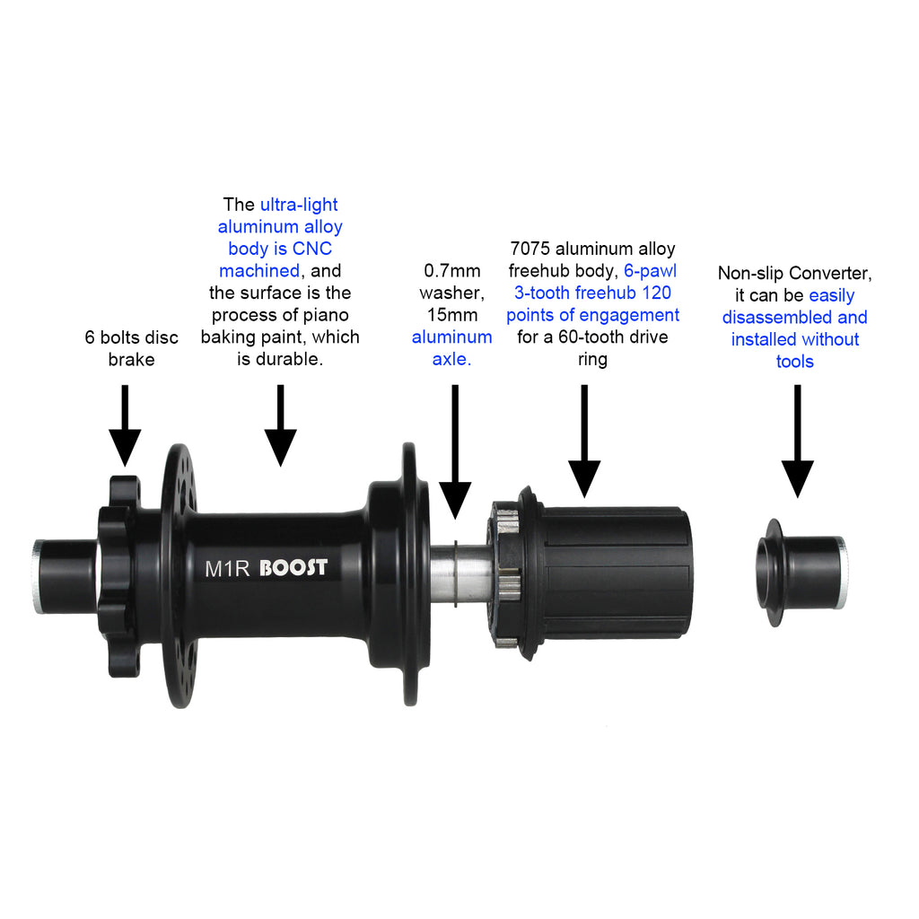 WALGUN M1R Rear bike hub boost thru axle 12-148mm HG XD MS-Micro Spline freehub