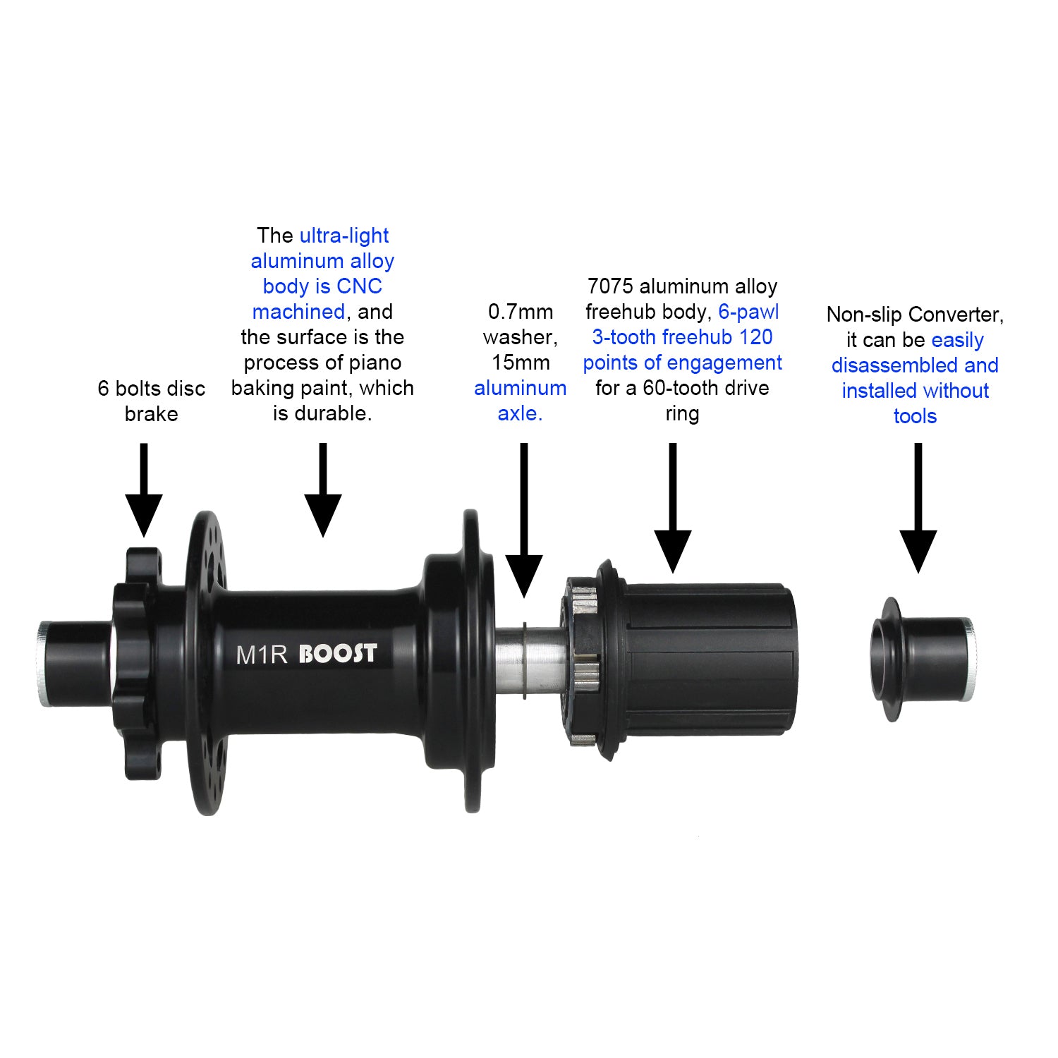 WALGUN M1R Rear bike hub boost thru axle 12-148mm HG XD MS-Micro Spline freehub