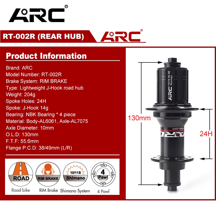 ARC RT010F RT002R bicycle hub for road bike 20-24 holes quick release axis