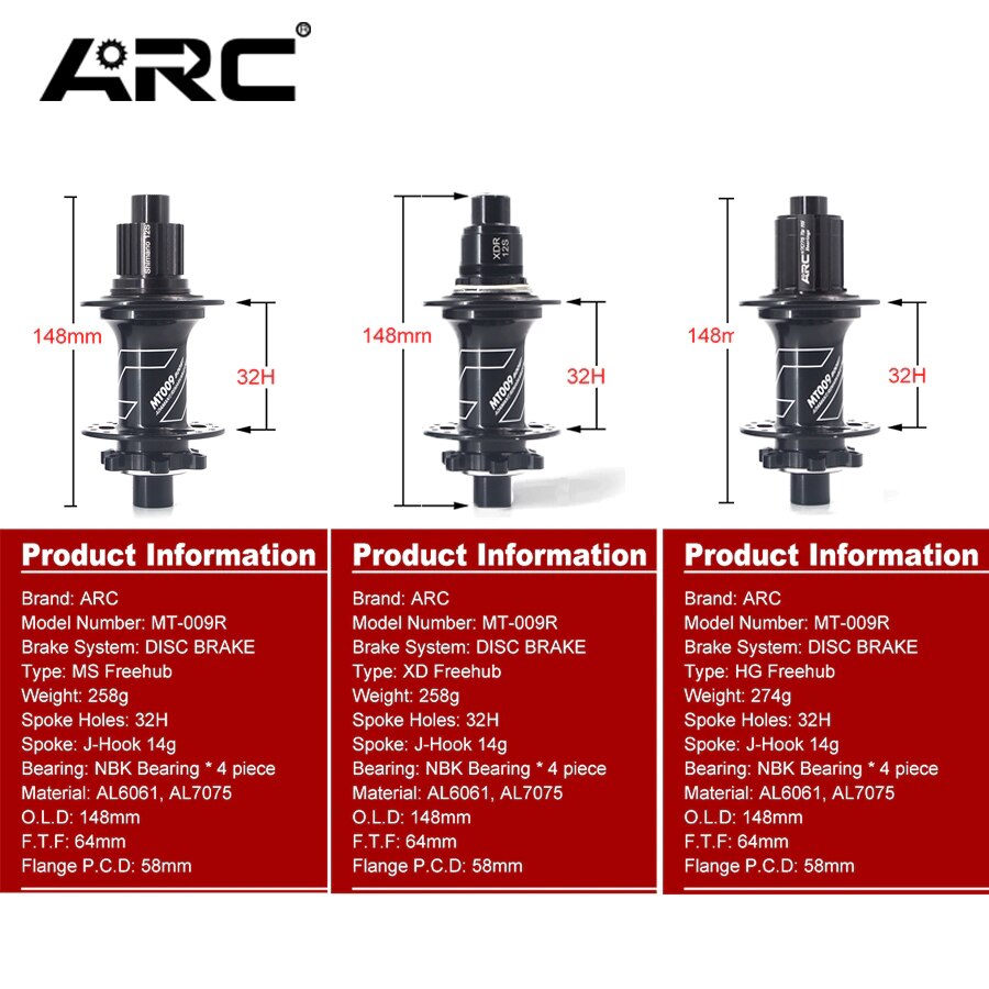 ARC MT009 BOOST thru mtb bike hub for mountain bicycle
