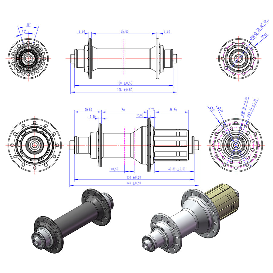 ARC RT010F RT002R bicycle hub for road bike 20-24 holes quick release axis