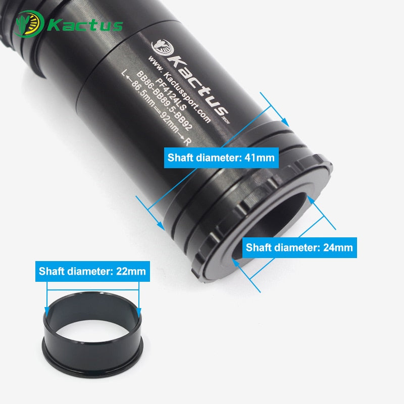 KACTUS TECH BB86 / BB92 Ceramic Bearing Press Fit Bike Bottom Bracket PF4124LS BB for 22mm 24mm Bicycle Crankset - Black / Red