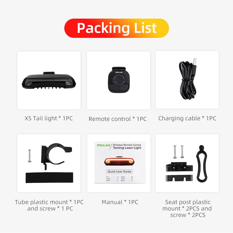 Meilan X5 Wireless Remote Control Bike Brake Light Bicycle Laser Light