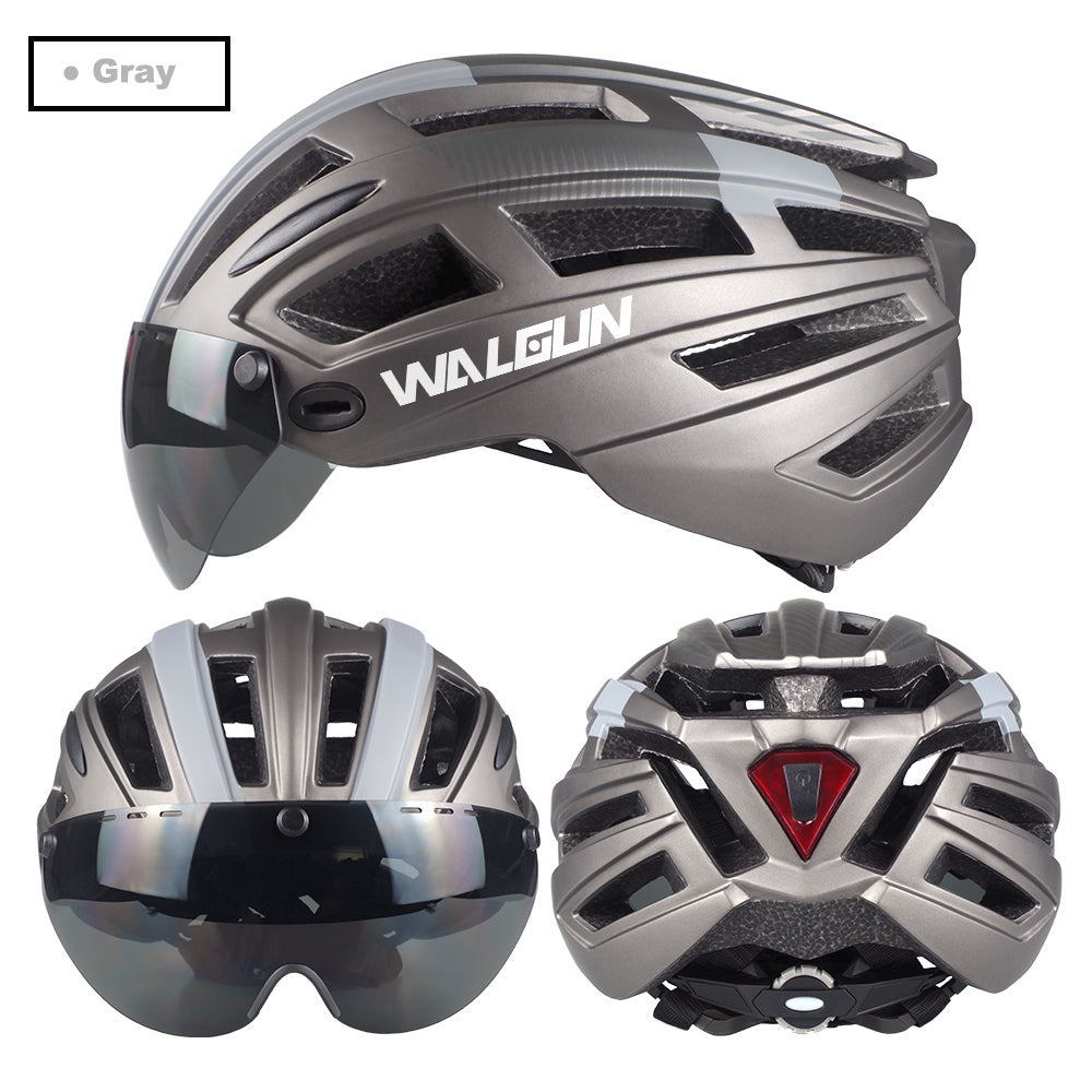 WALGUN WG983 MTB Mountain Bike Helmet L with LED Light Goggles Lens Sun Visor Road Bicycle Cycling Helmets for Men Women Adult
