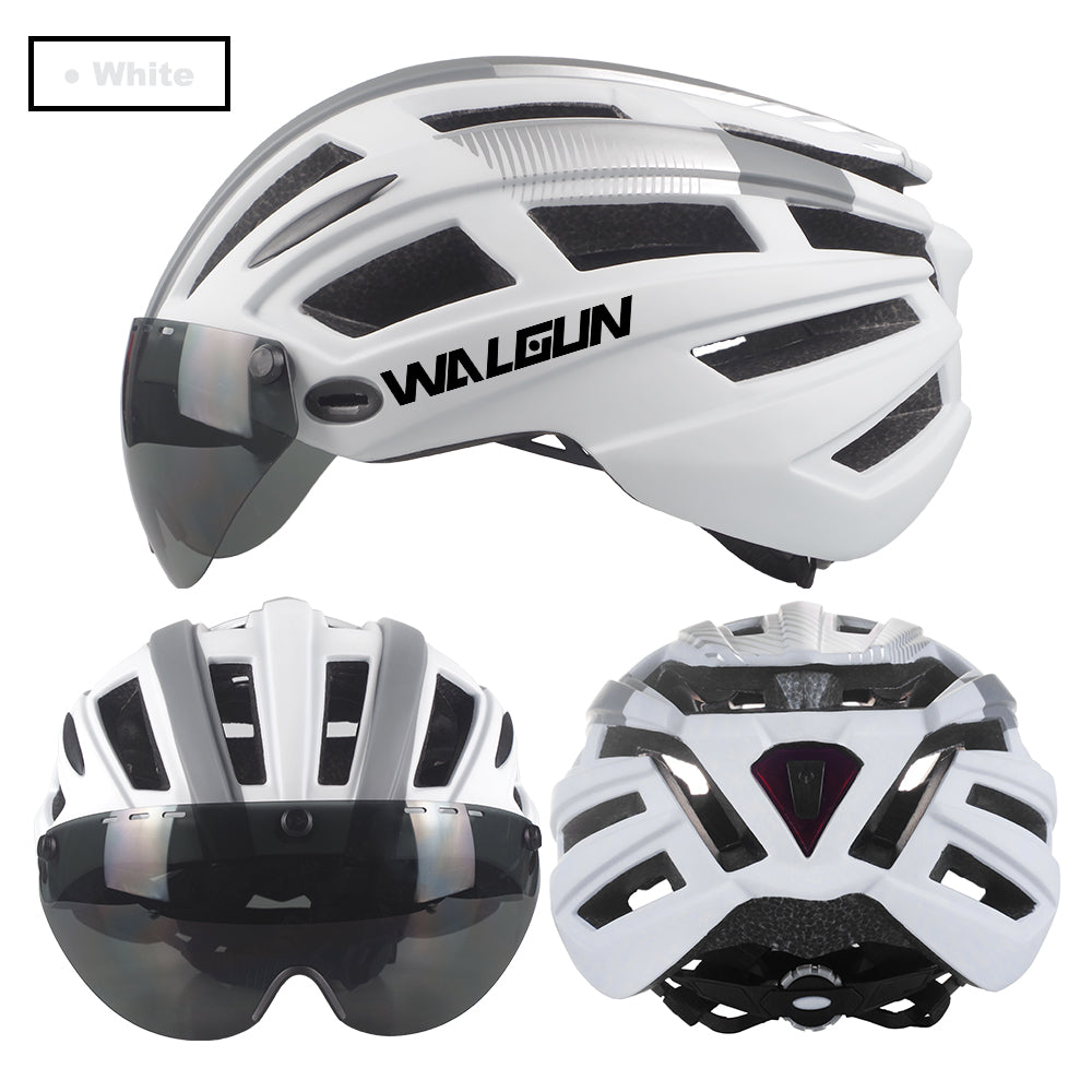 WALGUN WG983 MTB Mountain Bike Helmet L with LED Light Goggles Lens Sun Visor Road Bicycle Cycling Helmets for Men Women Adult
